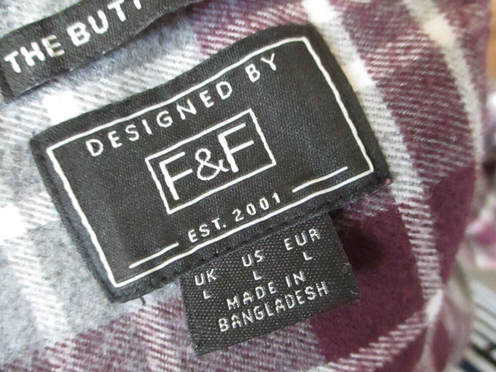 Florence & Fred Dark Berry & Grey Striped Size Large Long Sleeve Shirt - Image 4