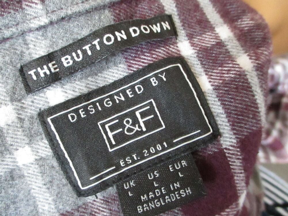 Florence & Fred Dark Berry & Grey Striped Size Large Long Sleeve Shirt - Image 3