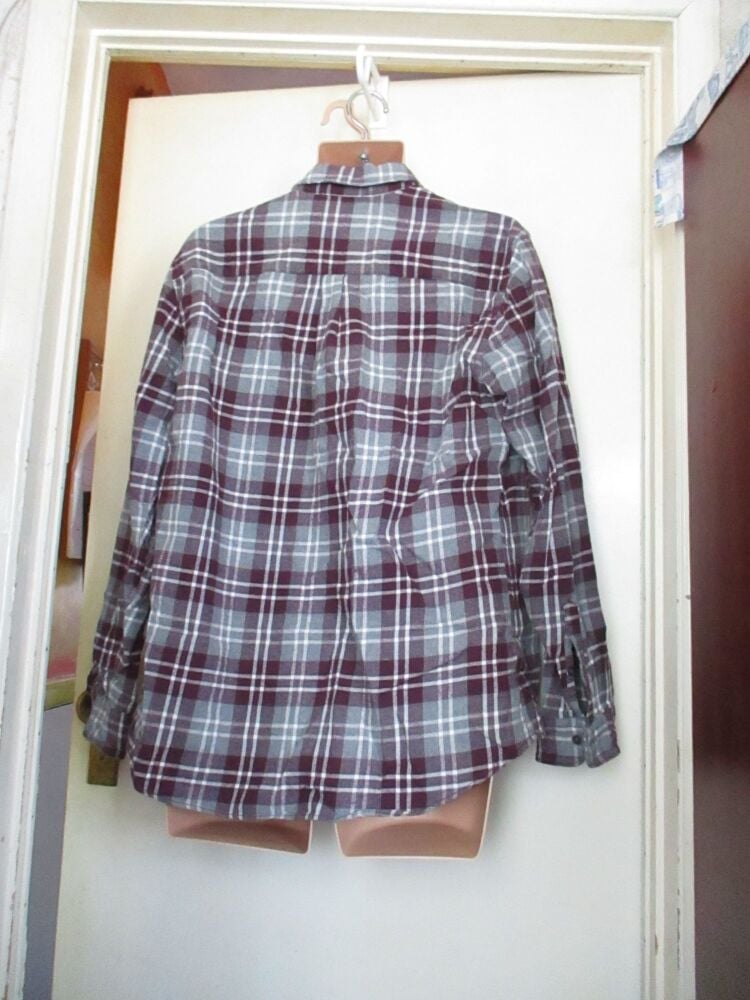 Florence & Fred Dark Berry & Grey Striped Size Large Long Sleeve Shirt - Image 2