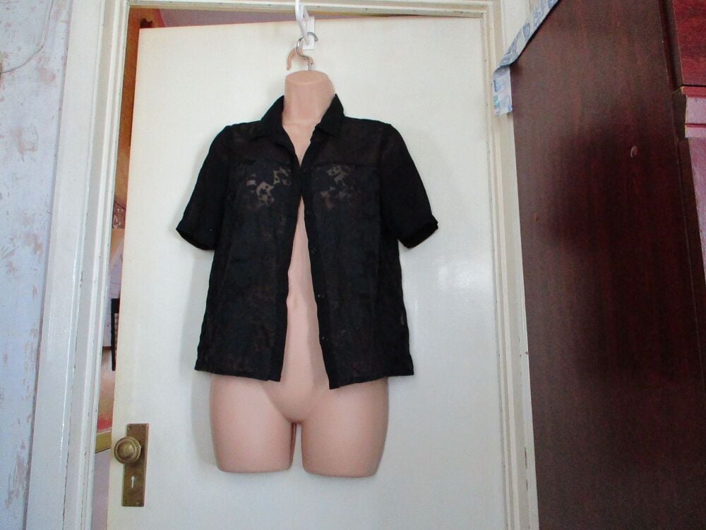 Atmosphere Black Short Sleeved See-Through Blouse - Size 8 - Image 11