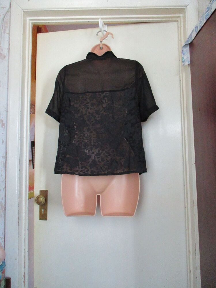 Atmosphere Black Short Sleeved See-Through Blouse - Size 8 - Image 10