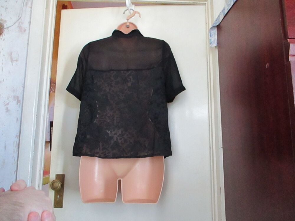 Atmosphere Black Short Sleeved See-Through Blouse - Size 8 - Image 9