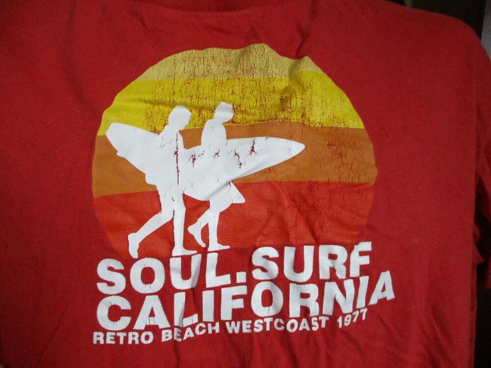 Easy Casual - Size L - Red T-Shirt with Soul Surf California Retro Beach Westcoast 1977 design - Image 2