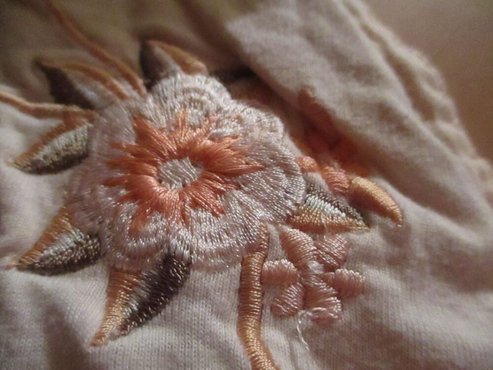 Honey - One Size Fits All - Peach T-shirt with Embroidered Floral Design - Image 5