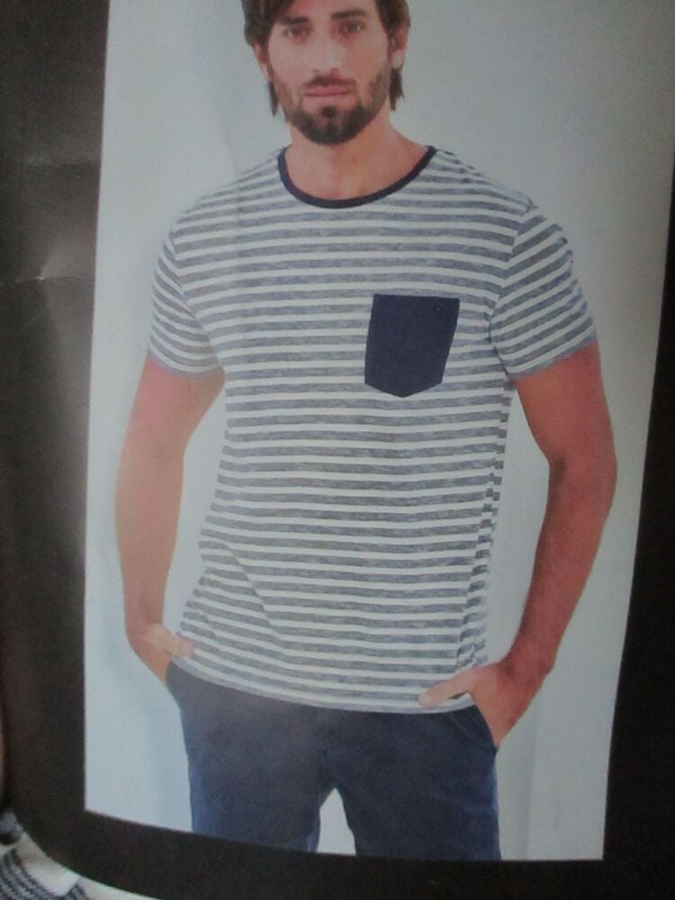 Avenue (Aldi) Mens T-Shirt - Size S - Blue White Striped - Brand New In Pack - Image 2