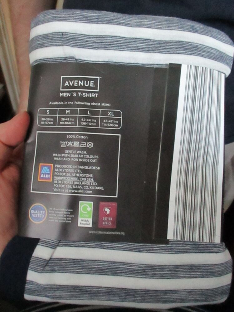 Avenue (Aldi) Mens T-Shirt - Size S - Blue White Striped - Brand New In Pack - Image 5