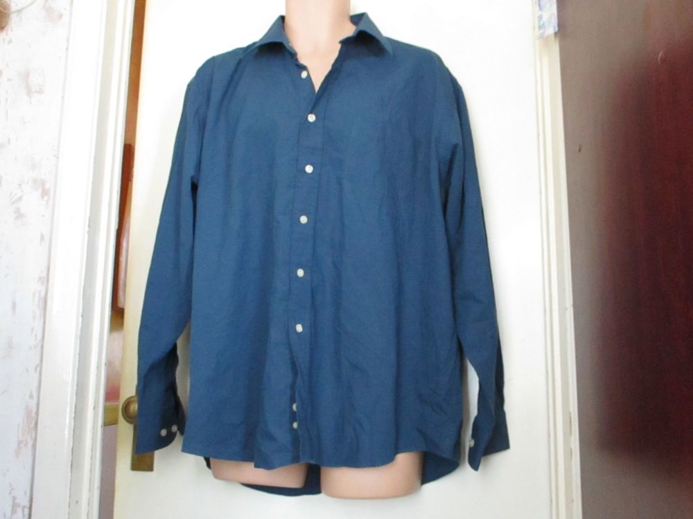 Copperstone 17" Dark Blue Cream Buttons Long Sleeve Shirt