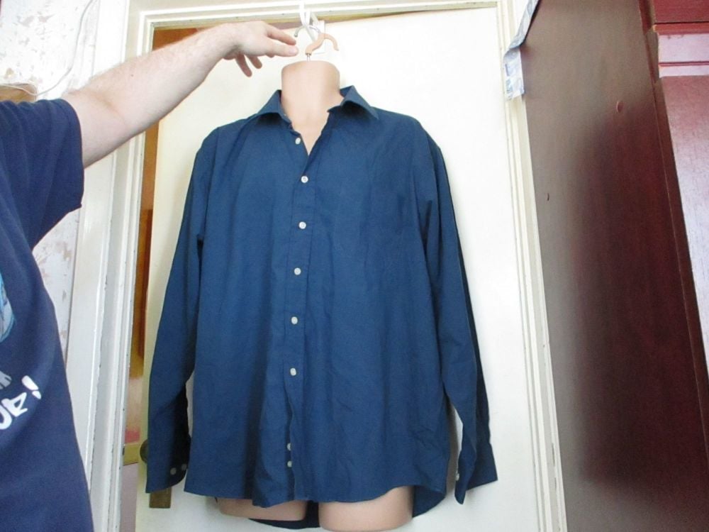 Copperstone 17" Dark Blue Cream Buttons Long Sleeve Shirt - Image 6
