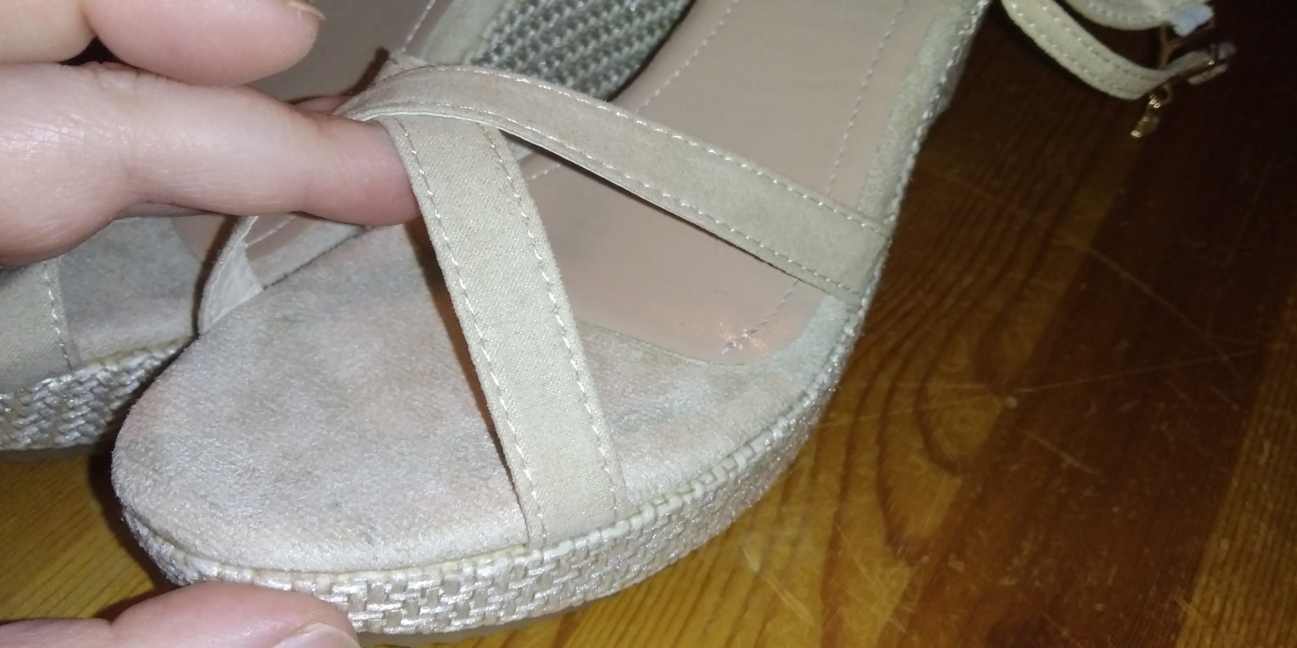 Unbranded Beige Cream Woven Style Strappy Sandals Wedge Heels with Diamante detail Shoes Size 41 - Image 6