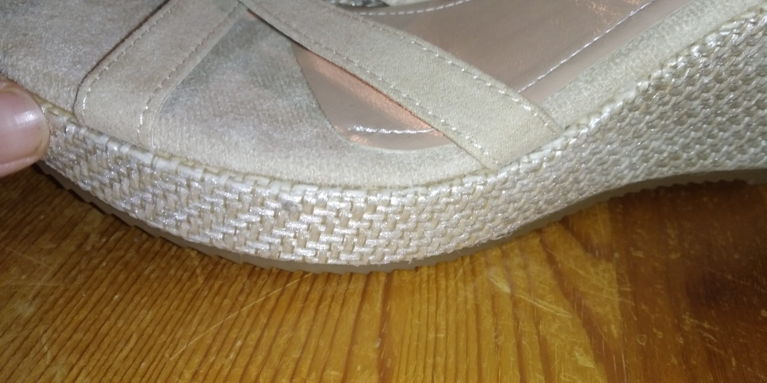 Unbranded Beige Cream Woven Style Strappy Sandals Wedge Heels with Diamante detail Shoes Size 41 - Image 7