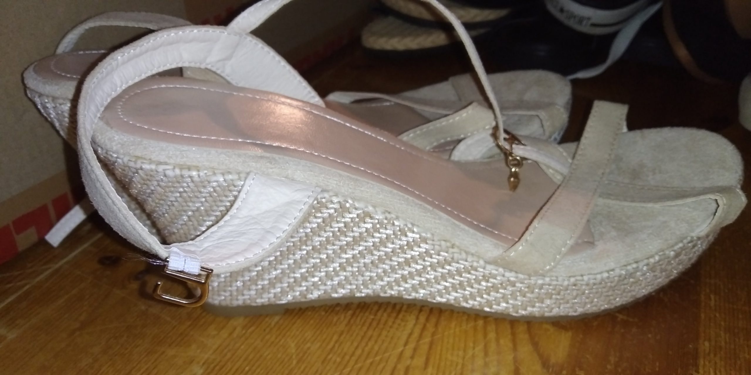 Unbranded Beige Cream Woven Style Strappy Sandals Wedge Heels with Diamante detail Shoes Size 41 - Image 9