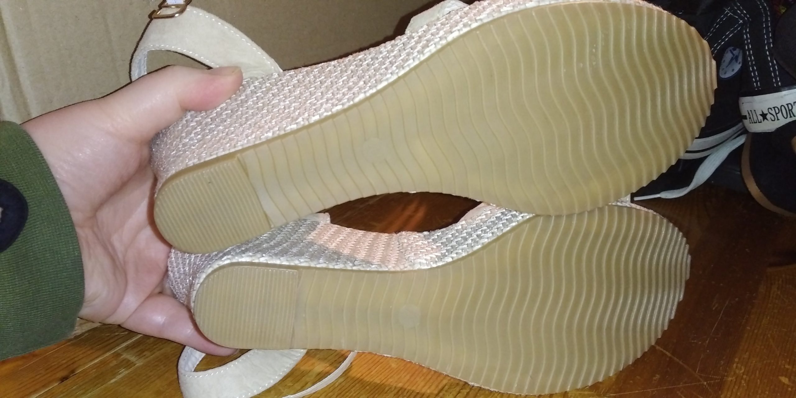 Unbranded Beige Cream Woven Style Strappy Sandals Wedge Heels with Diamante detail Shoes Size 41 - Image 8