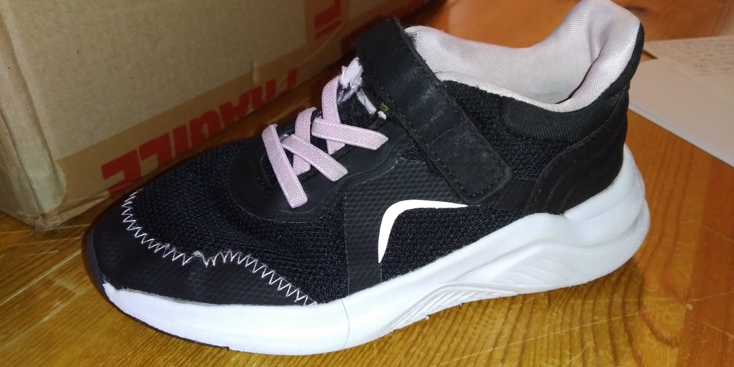 Black and Pink Trainer Left Shoe ONLY - UK Size 11 kids estimated (no size or brand details)