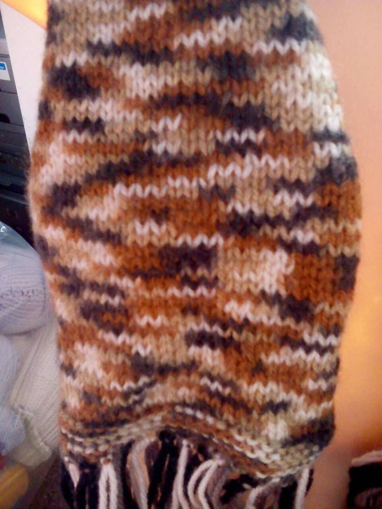 Brown Rainbow with Multi coloured dashes 63" Scarf. Knitted By KittyMumma - Image 3