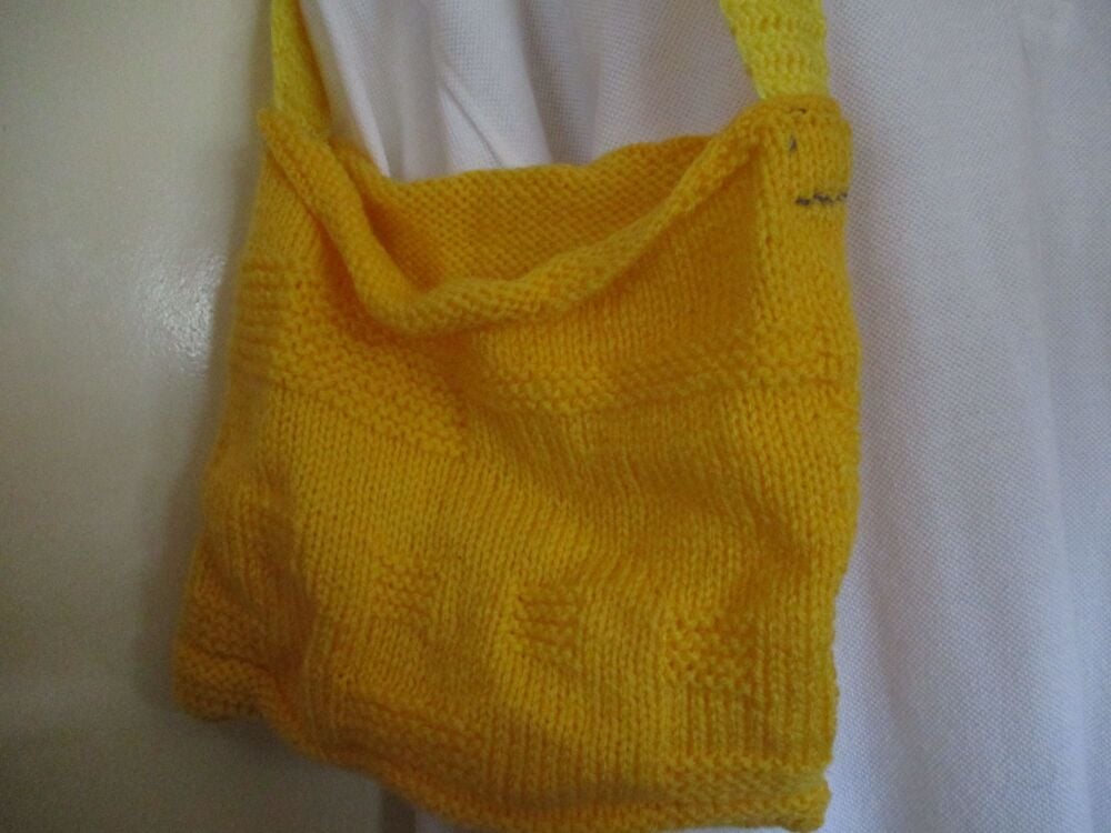 Darker Yellow 2 Tone Patterned Knitted Bag. Knitted By KittyMumma - Image 2