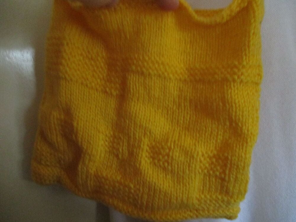 Darker Yellow 2 Tone Patterned Knitted Bag. Knitted By KittyMumma - Image 11