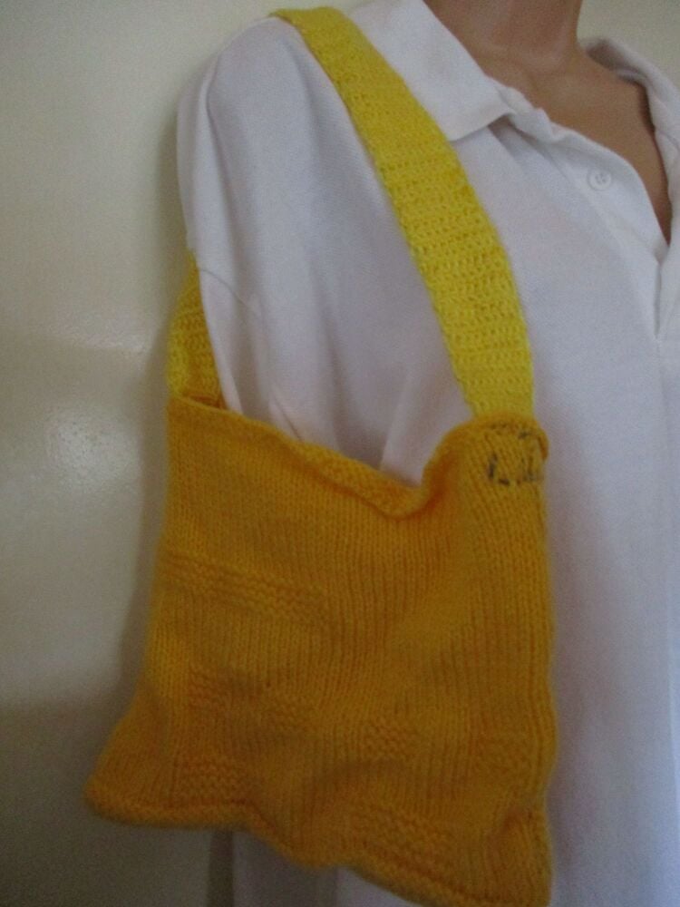 Darker Yellow 2 Tone Patterned Knitted Bag. Knitted By KittyMumma - Image 10