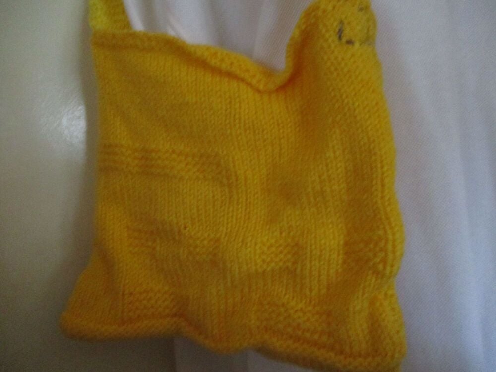 Darker Yellow 2 Tone Patterned Knitted Bag. Knitted By KittyMumma - Image 9