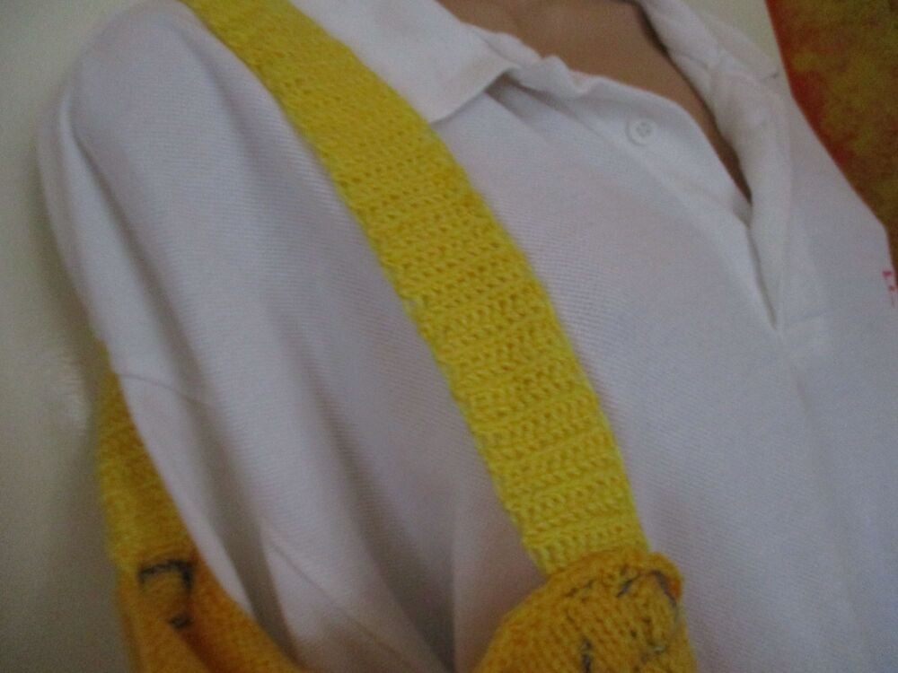 Darker Yellow 2 Tone Patterned Knitted Bag. Knitted By KittyMumma - Image 8