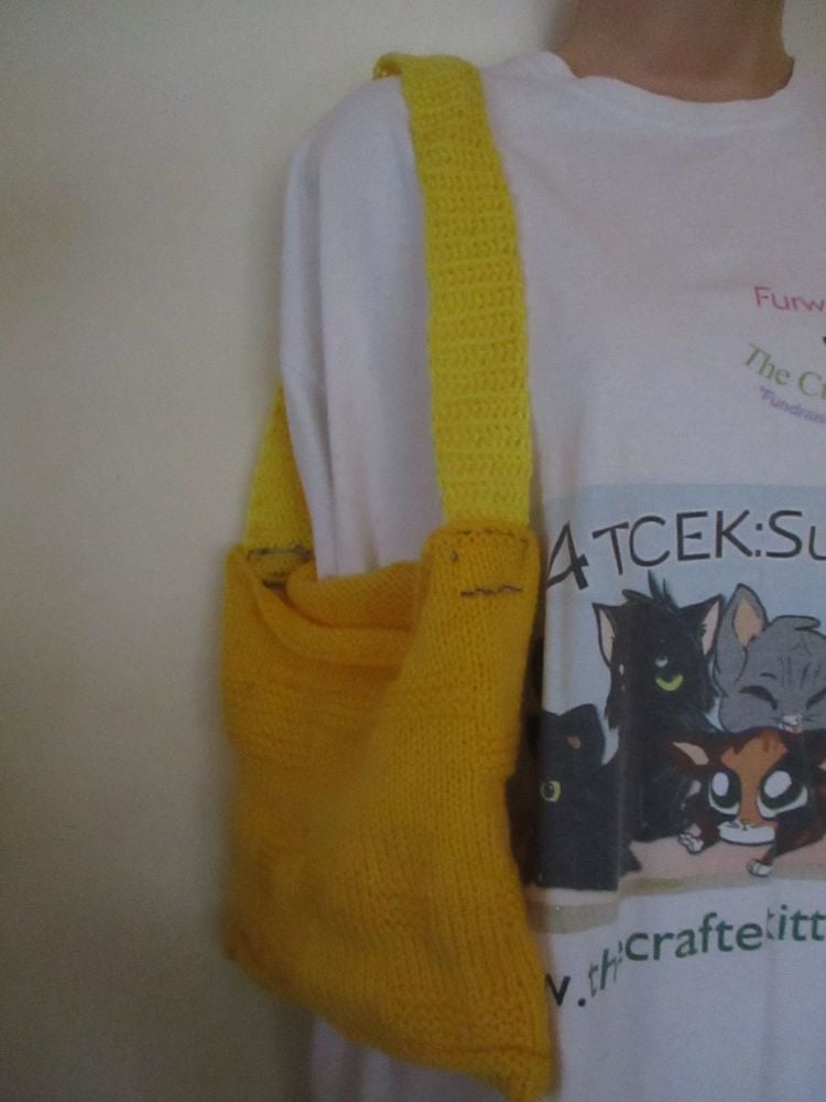 Darker Yellow 2 Tone Patterned Knitted Bag. Knitted By KittyMumma - Image 6