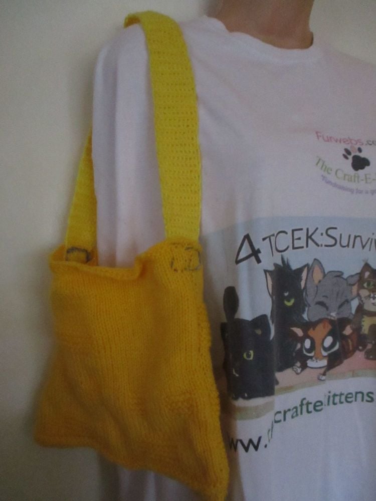 Darker Yellow 2 Tone Patterned Knitted Bag. Knitted By KittyMumma - Image 5