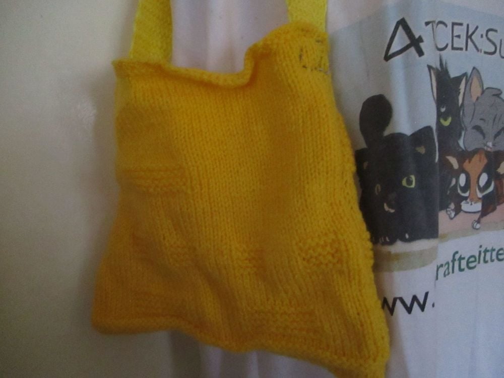 Darker Yellow 2 Tone Patterned Knitted Bag. Knitted By KittyMumma - Image 3