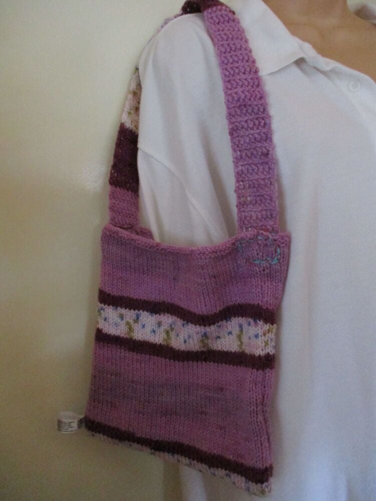 Purple Floral Patterned Knitted Bag. Knitted By KittyMumma - Image 4