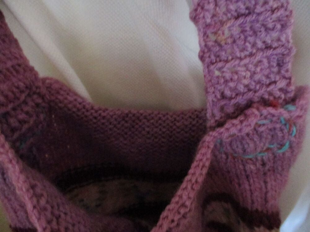 Purple Floral Patterned Knitted Bag. Knitted By KittyMumma - Image 3