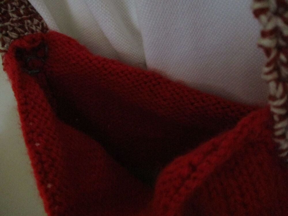 Pale Coffee Tomato Red with Mottled Strap Knitted Shoulder Bag. Knitted By KittyMumma - Image 3