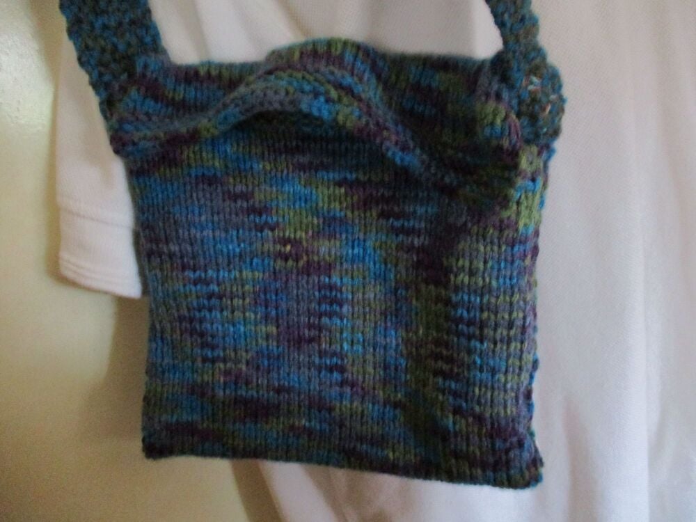 Topaz Blue Dark Grape Olive Green with matching Strap (Darker) Knitted Shoulder Satchel Bag. Knitted By KittyMumma - Image 3