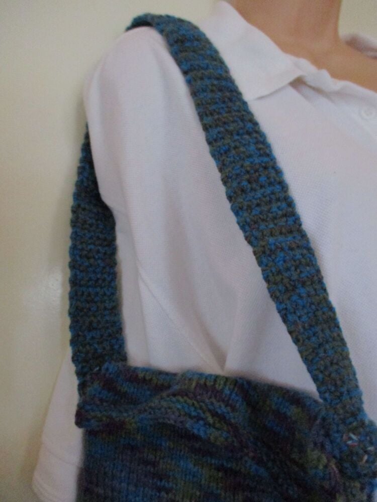 Topaz Blue Dark Grape Olive Green with matching Strap (Darker) Knitted Shoulder Satchel Bag. Knitted By KittyMumma - Image 2