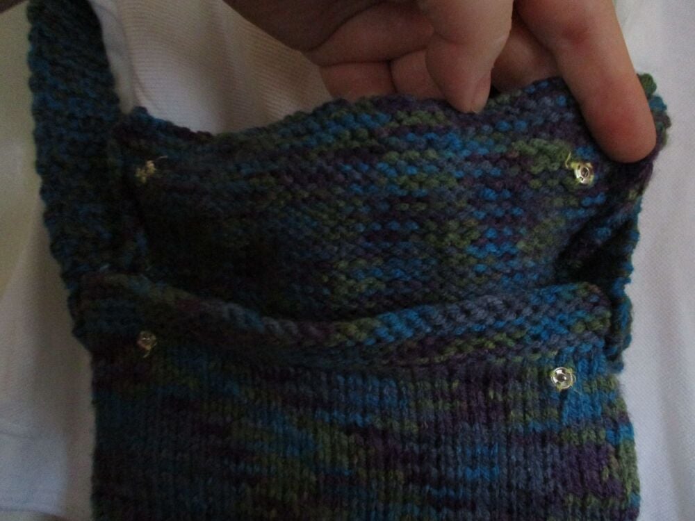 Topaz Blue Dark Grape Olive Green with matching Strap (Darker) Knitted Shoulder Satchel Bag. Knitted By KittyMumma - Image 9
