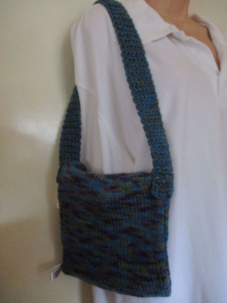 Topaz Blue Dark Grape Olive Green with matching Strap (Darker) Knitted Shoulder Satchel Bag. Knitted By KittyMumma - Image 6