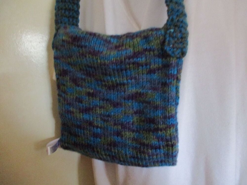 Topaz Blue Dark Grape Olive Green with matching Strap (Darker) Knitted Shoulder Satchel Bag. Knitted By KittyMumma - Image 5