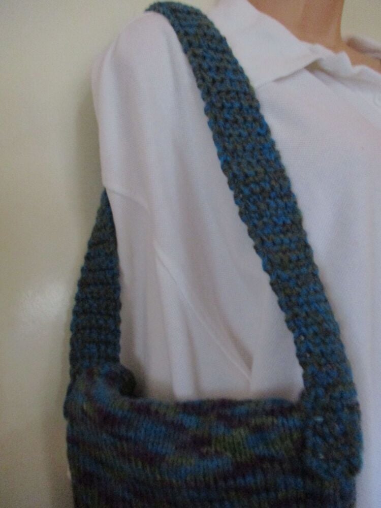 Topaz Blue Dark Grape Olive Green with matching Strap (Darker) Knitted Shoulder Satchel Bag. Knitted By KittyMumma - Image 4
