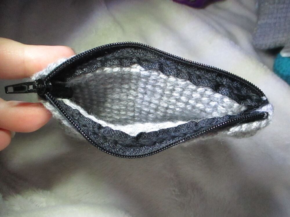 Grey Tunisian Crochet Yarn Zipped Pouch/Purse with Black Zip - Image 4