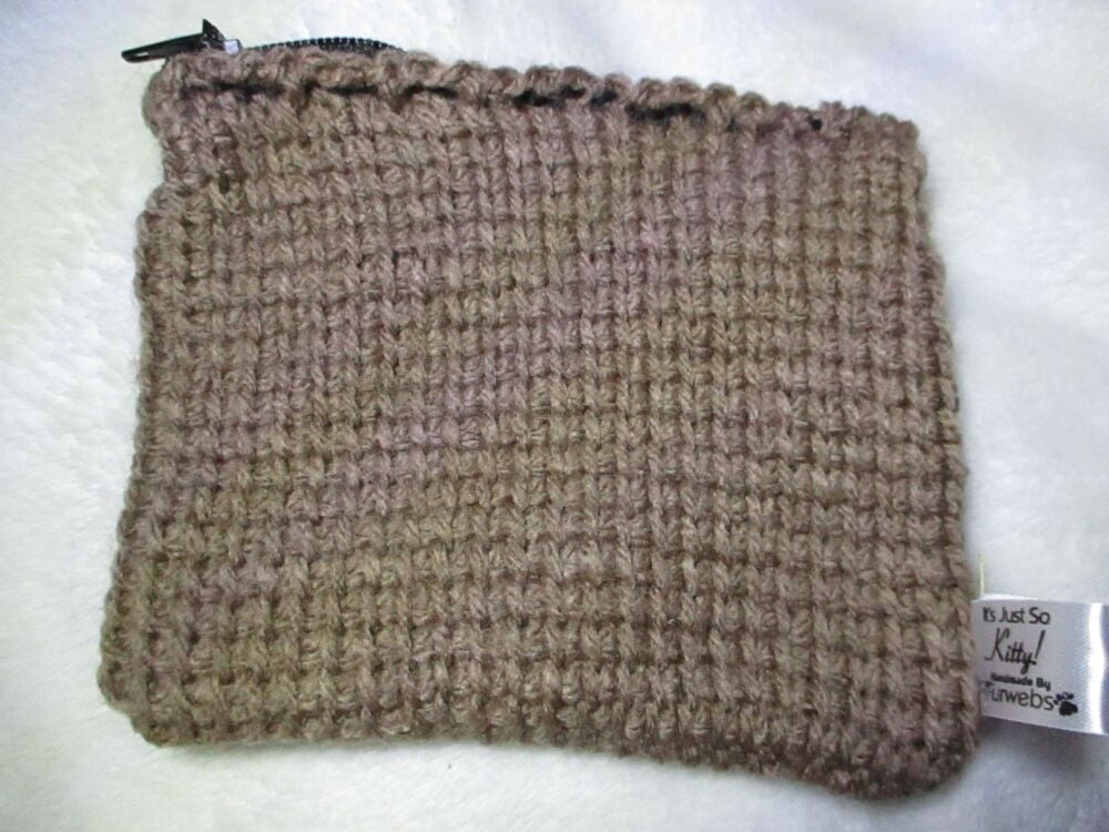 Brown Tunisian Crochet Yarn Zipped Pouch/Purse with Black Zip - Image 2
