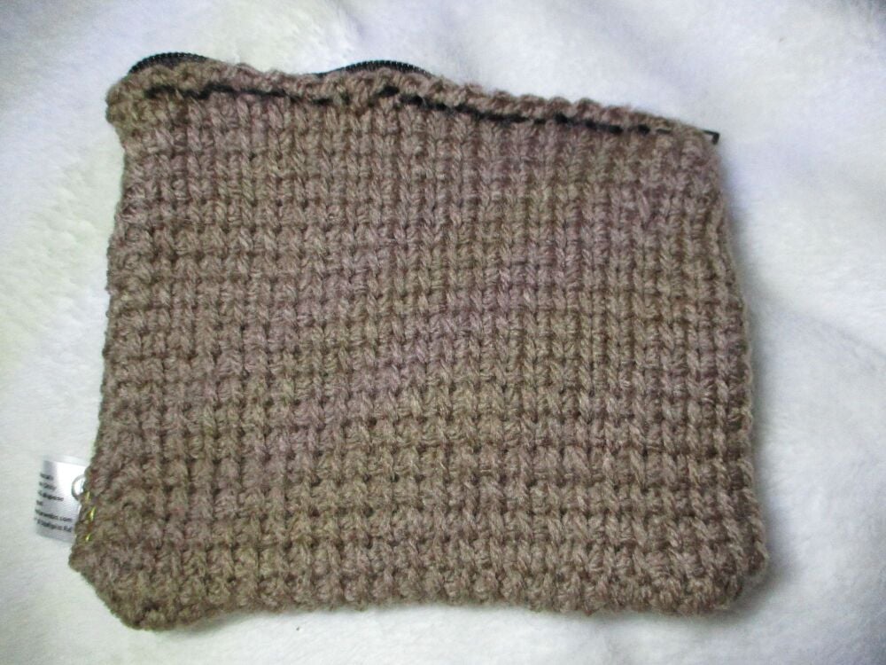 Brown Tunisian Crochet Yarn Zipped Pouch/Purse with Black Zip - Image 3