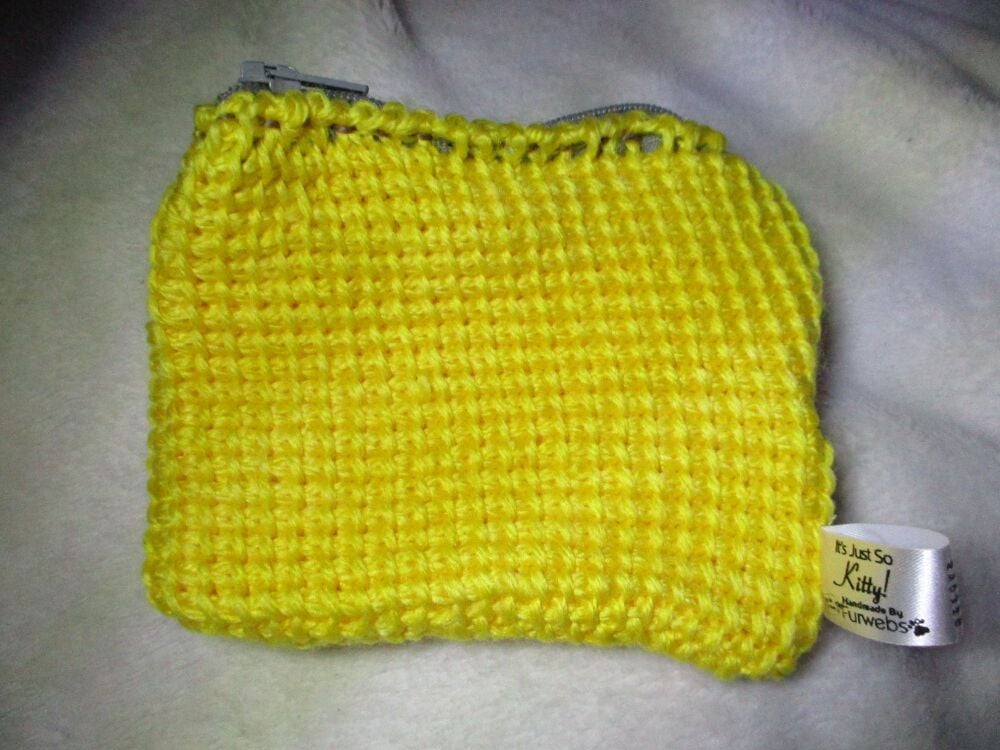 Yellow Tunisian Crochet Yarn Zipped Pouch/Purse with Grey Zip - Image 2