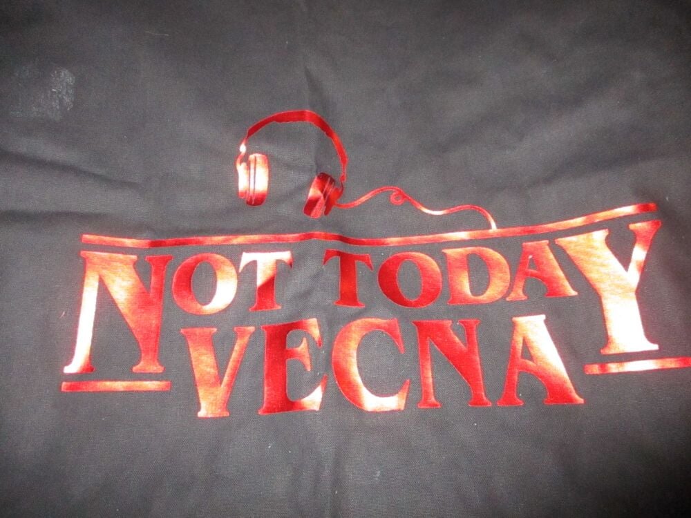 "Not Today Vecna" - Stranger Things Quote - Black Large Cotton Tote Shopping Bag - Bag For Life - Image 2
