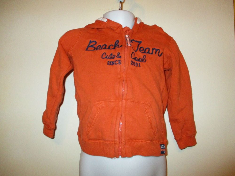Orange With Navy Blue Detail Fleece Hoodie - Size 18-24 Months - Florence & Fred