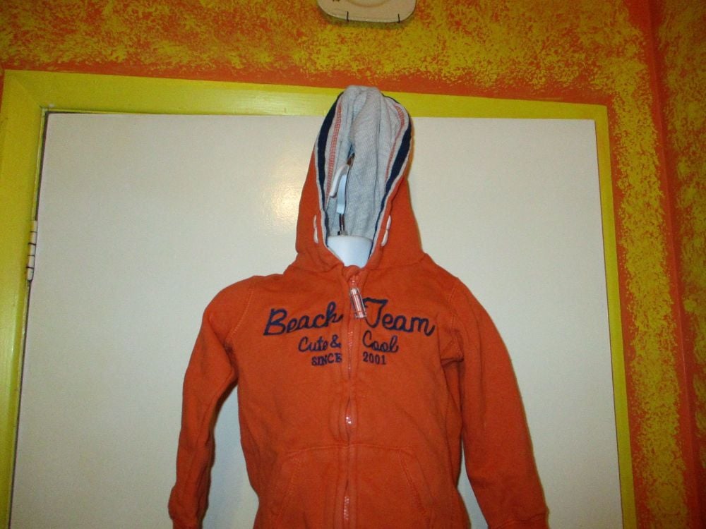 Orange With Navy Blue Detail Fleece Hoodie - Size 18-24 Months - Florence & Fred - Image 3