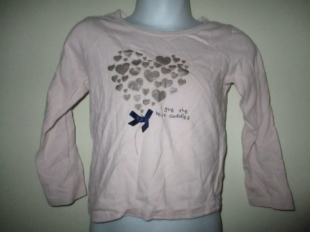Pale Eggshell Pink Top Navy Blue Bow & Silver Hearts Design - Size 24-36 Months Young Dimensions - Image 2