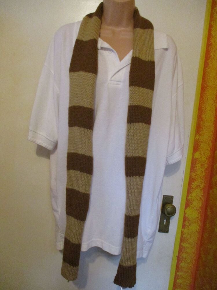 Pale Coffee Mid Coffee Banded 74" Scarf. Knitted By KittyMumma