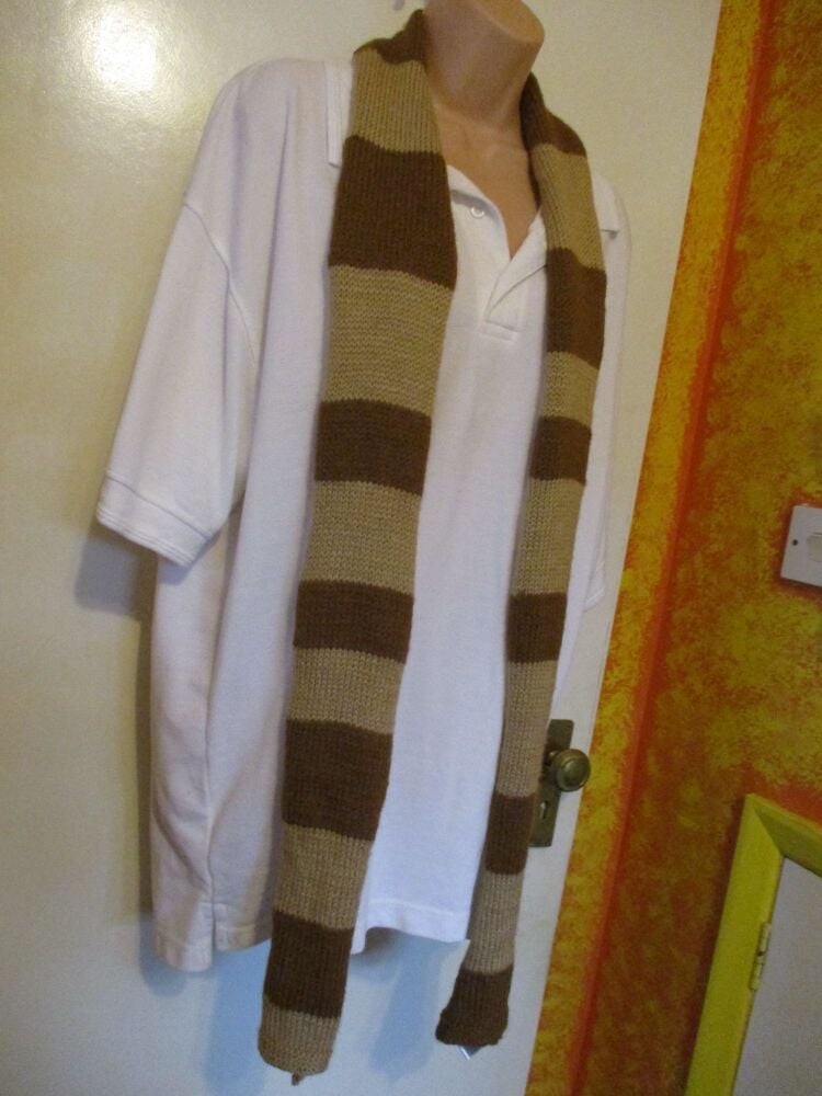 Pale Coffee Mid Coffee Banded 74" Scarf. Knitted By KittyMumma - Image 2