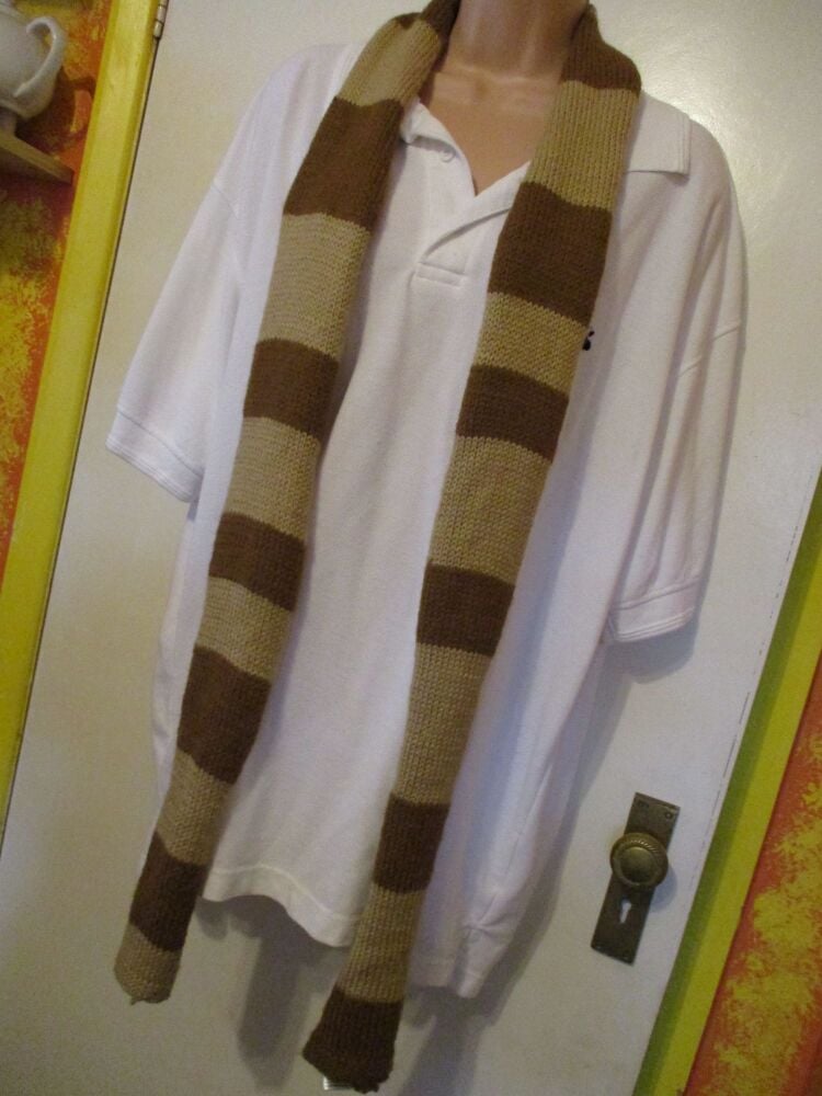 Pale Coffee Mid Coffee Banded 74" Scarf. Knitted By KittyMumma - Image 4