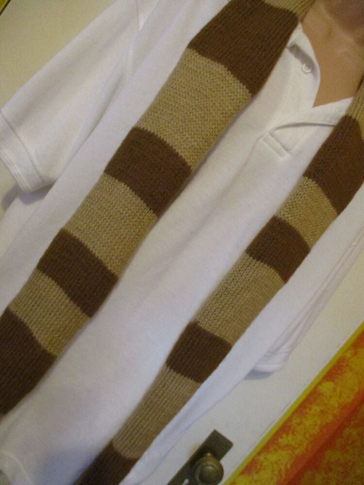 Pale Coffee Mid Coffee Banded 74" Scarf. Knitted By KittyMumma - Image 3