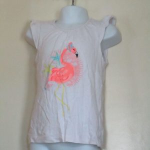 Young Dimensions 4-5yrs White Short Sleeve Top with Neon Flamingo Design