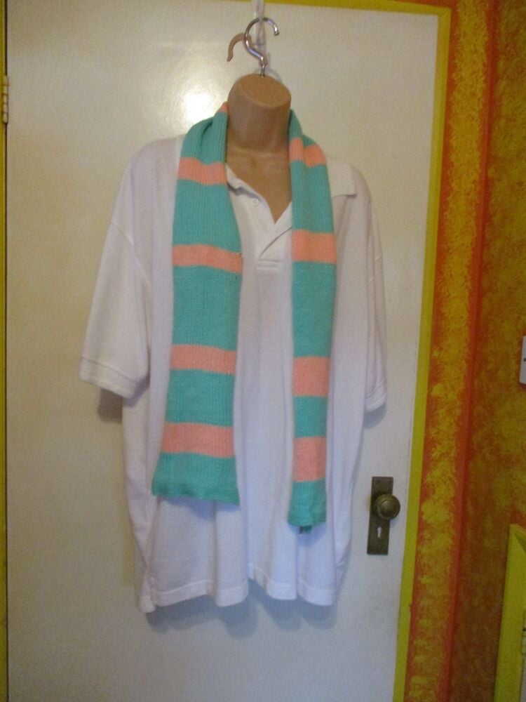 Mint Peach Banded 54" Scarf. Knitted By KittyMumma
