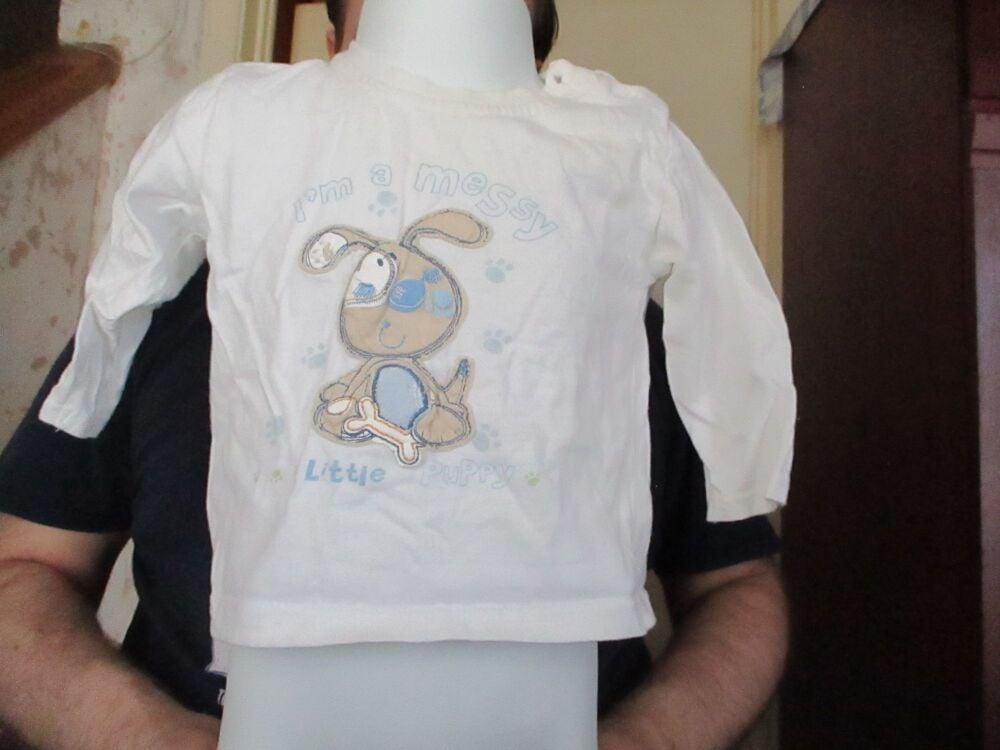 George - I'm A Messy Little Pup - White T-Shirt - Size 6-9 Months
